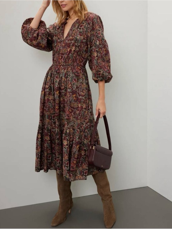 Ralph Lauren Dresses & Skirts - Lauren Ralph Lauren burgundy floral and paisley cotton voile tiered midi dress